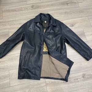 Men's Marc New York First Class Black Leather Jacket Size Medium Mid length EUC